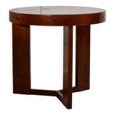 Art Deco Teak Round Table with Pull-Out Ashtray Tabs