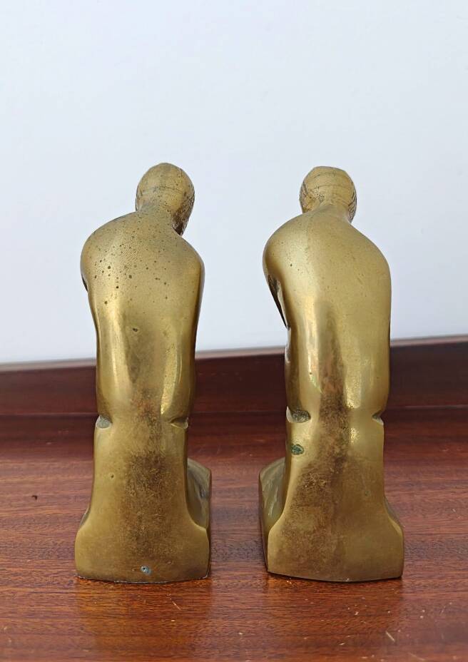Pair of bookends The Thinker by Rodin in solid brass