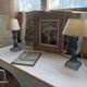 Paire de lampes en verre bleuté