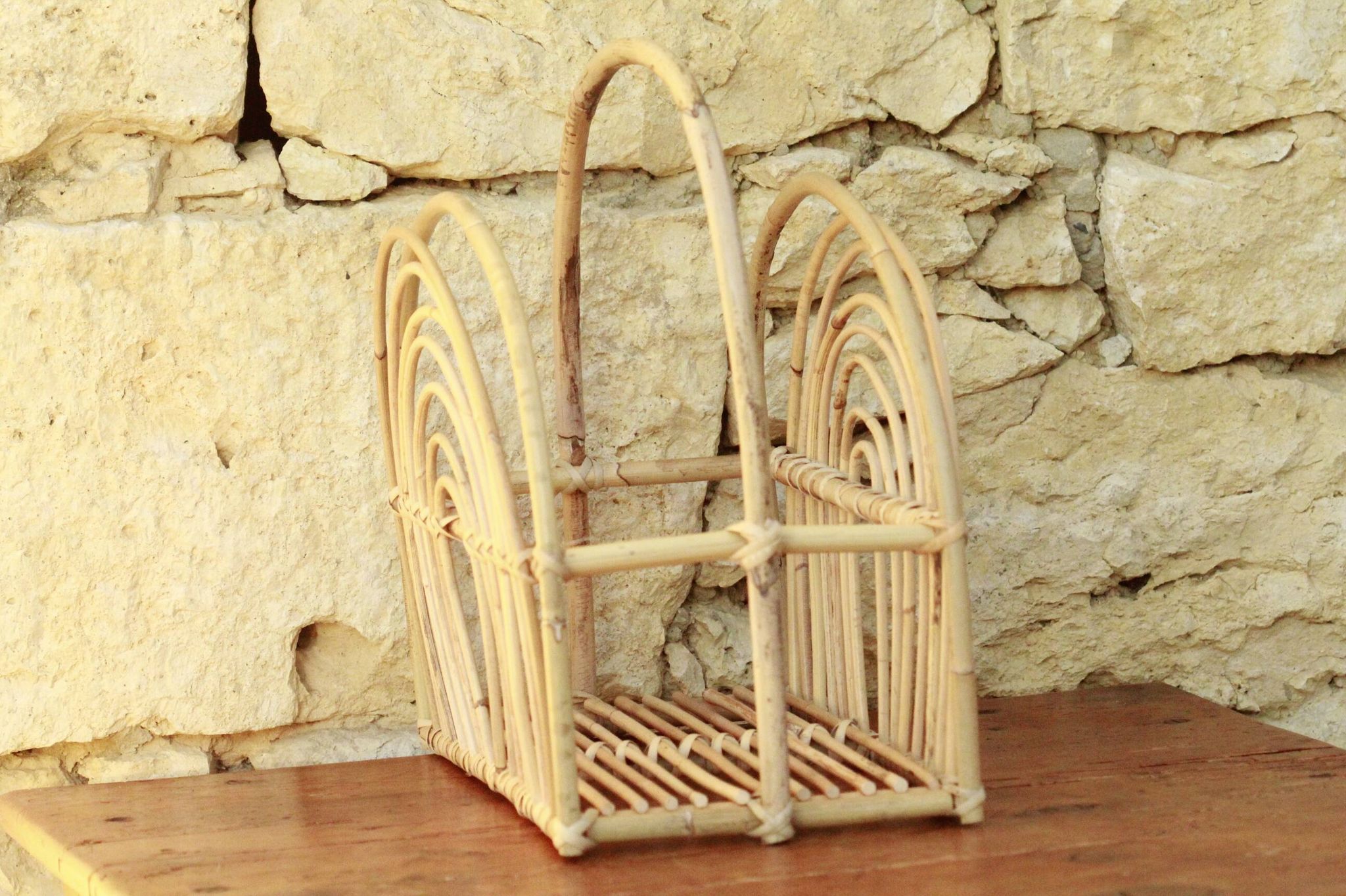 Vintage rattan magazine holder