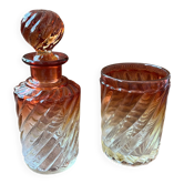 Baccarat crystal bottle and glass, bamboo model, 19th century.