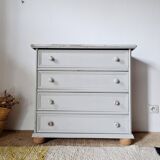 Antique chest of drawers with 4 drawers – Patinated pearl grey & ball feet