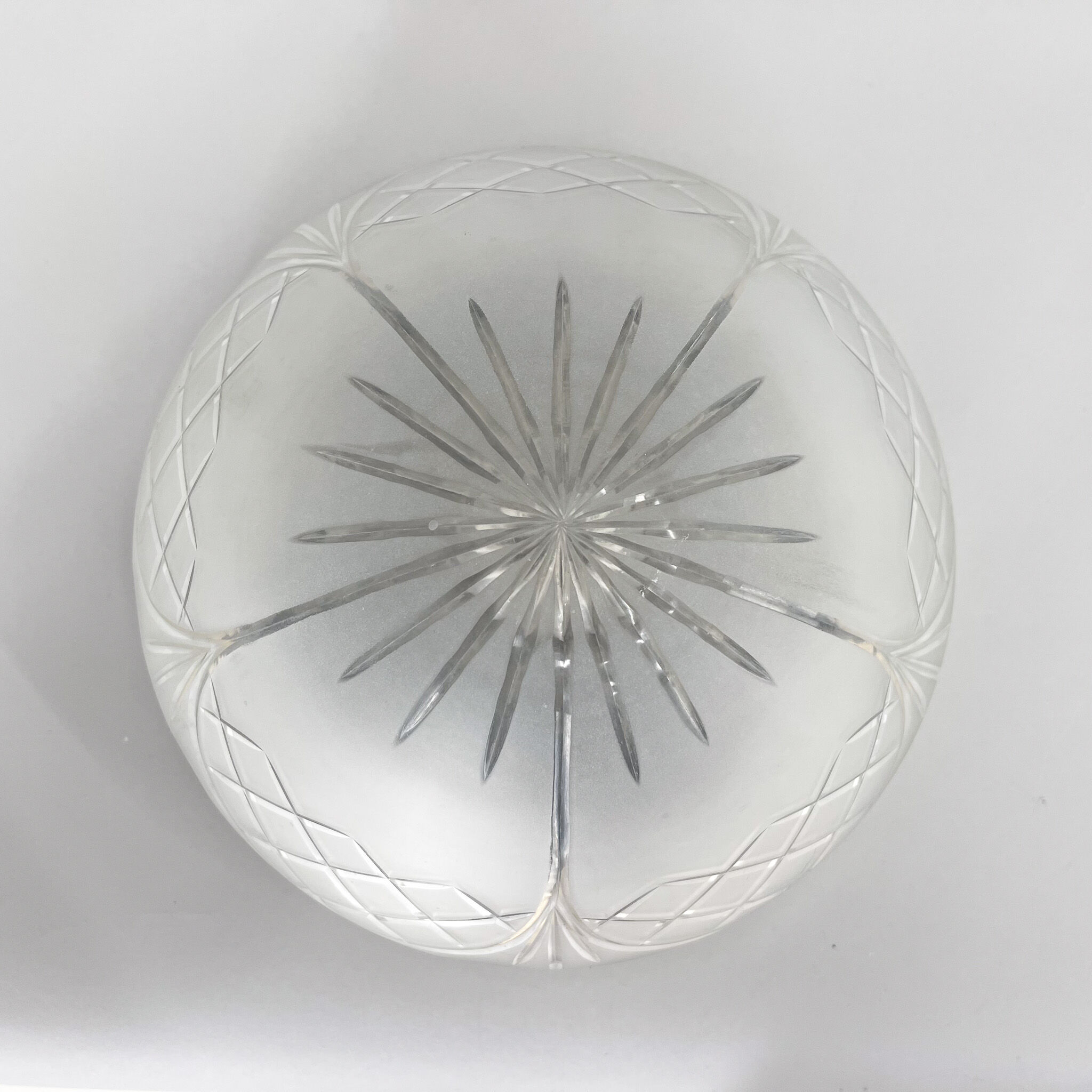 Art deco brass & cut glass flush mount, czechoslovakia