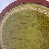 Table d’appoint ancienne sur roulettes en acajou et cuir