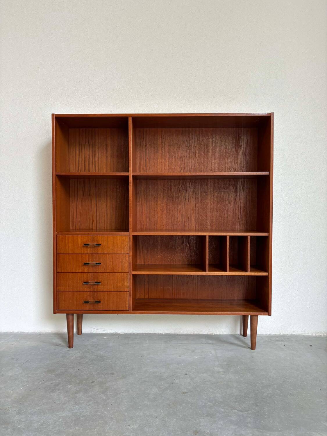 Vintage bookcase with drawers teak