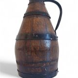 19th Century Rustic French Oak and Metal Hand-Crafted Pitcher