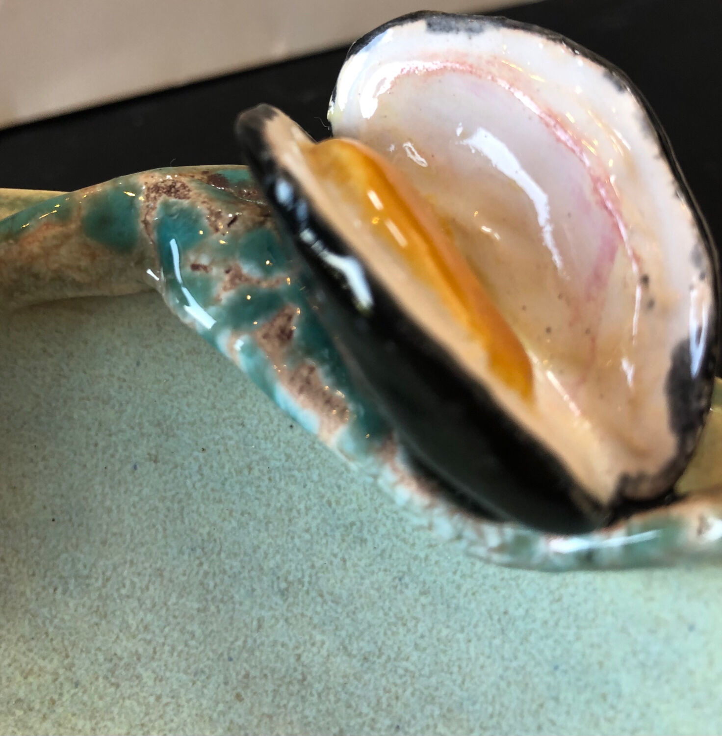 Paris ceramic dish with slip decoration, by Suzy Coste