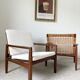 Paire de fauteuils 519 Hans Olsen teck et rotin