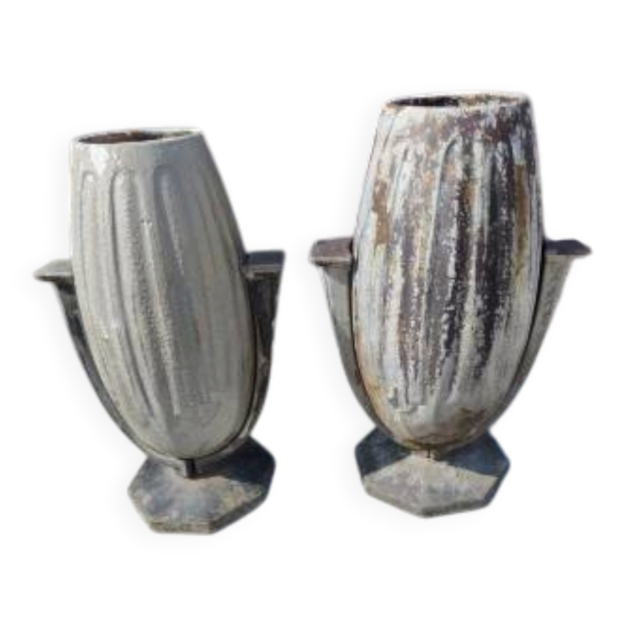 Pair of enamelled cast iron vases in Art Deco style
