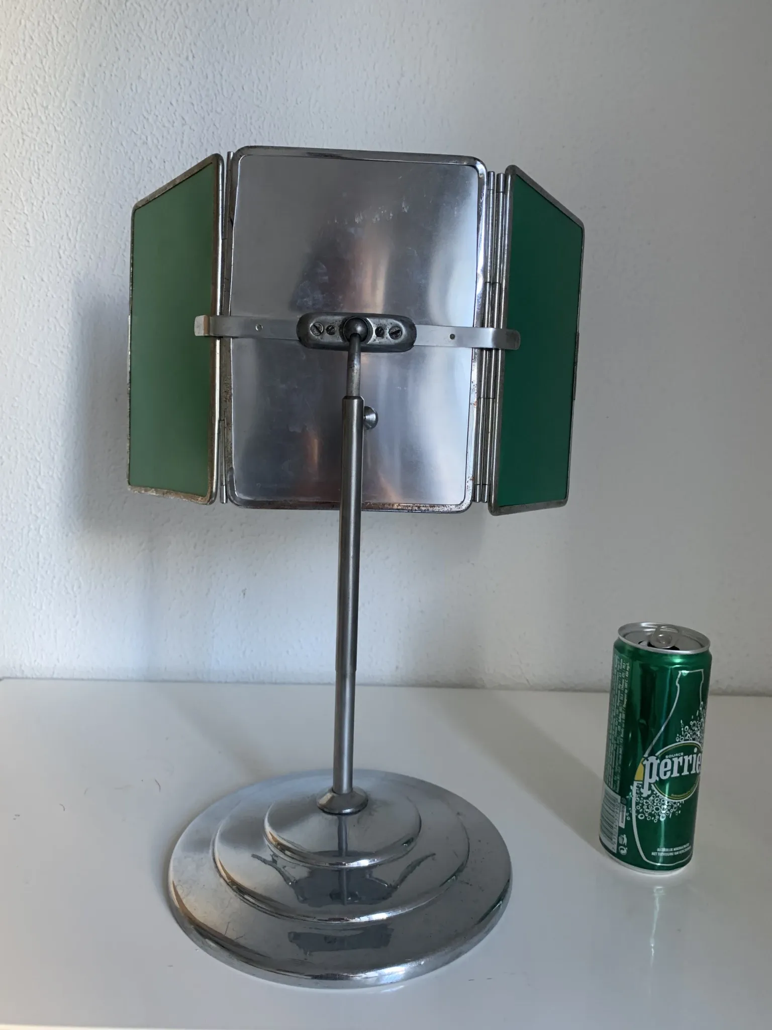 Vintage 1940 triptych barber mirror with bevelled edge - 40 x 35 cm