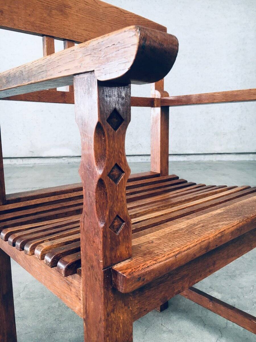 Dutch Modernist Carved Oak Side Chair, 1920s