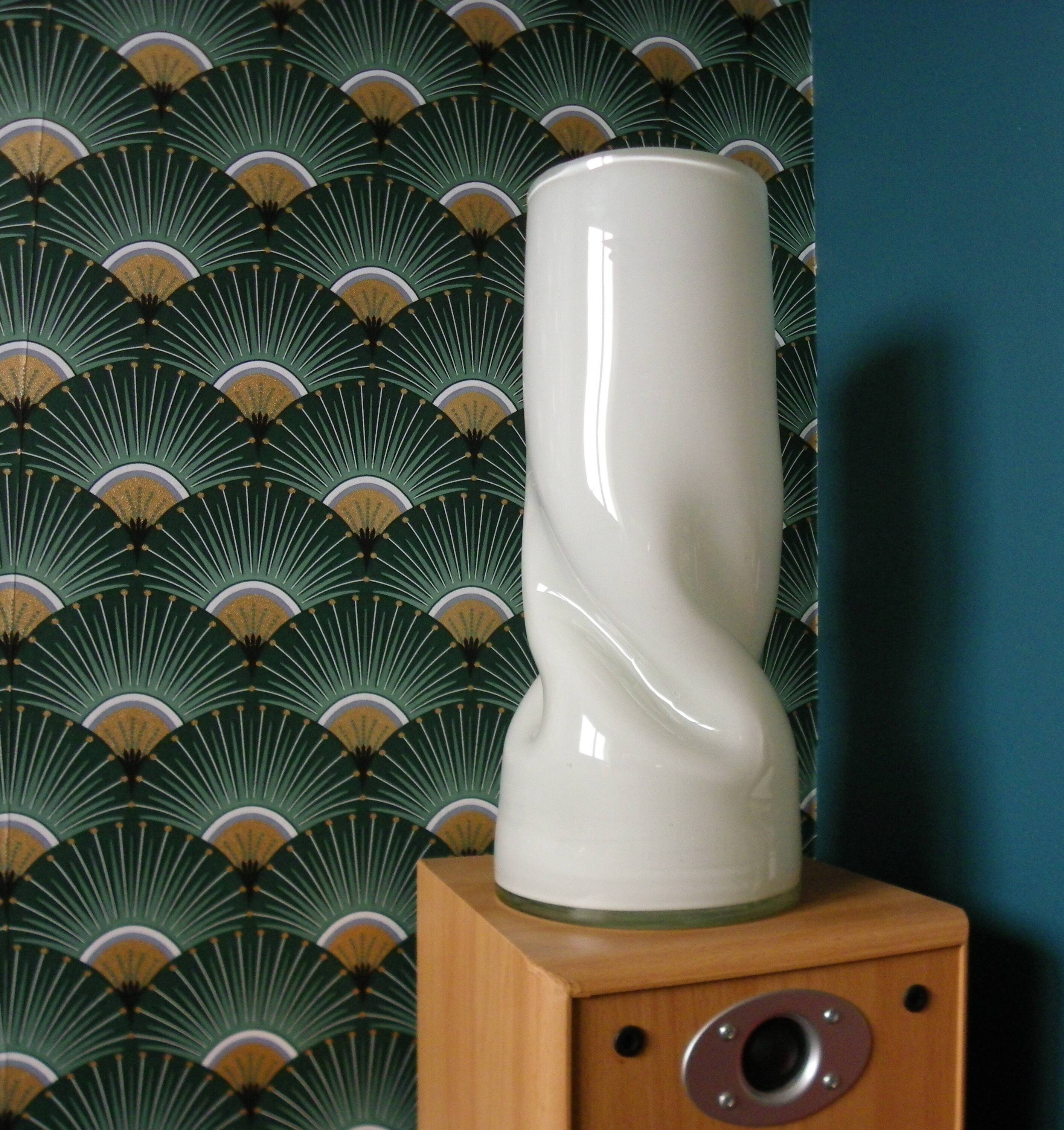 Sculptural Twisted Murano Sommerso Opaline White Vase - 37cm