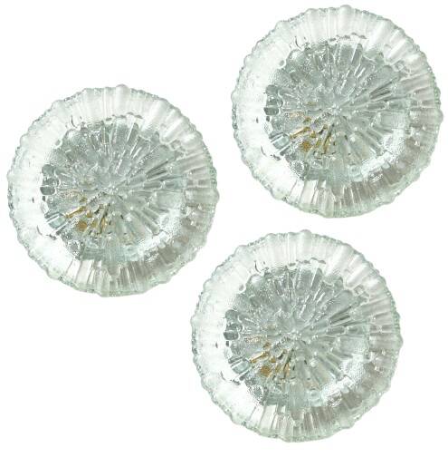 Set of 3 textured moulded glass ceiling lights/wall lights from the 1970s.