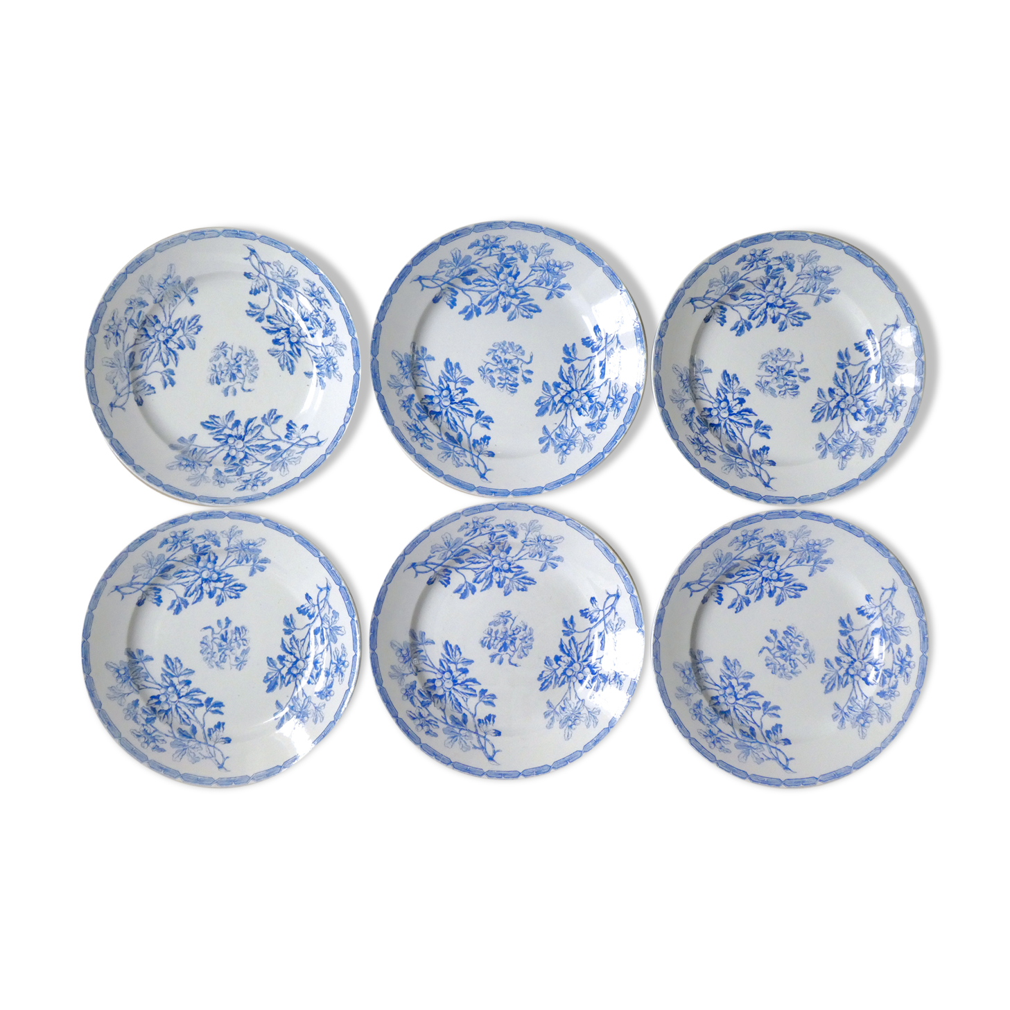 Lot de 6 assiettes KG Luneville décor bleu