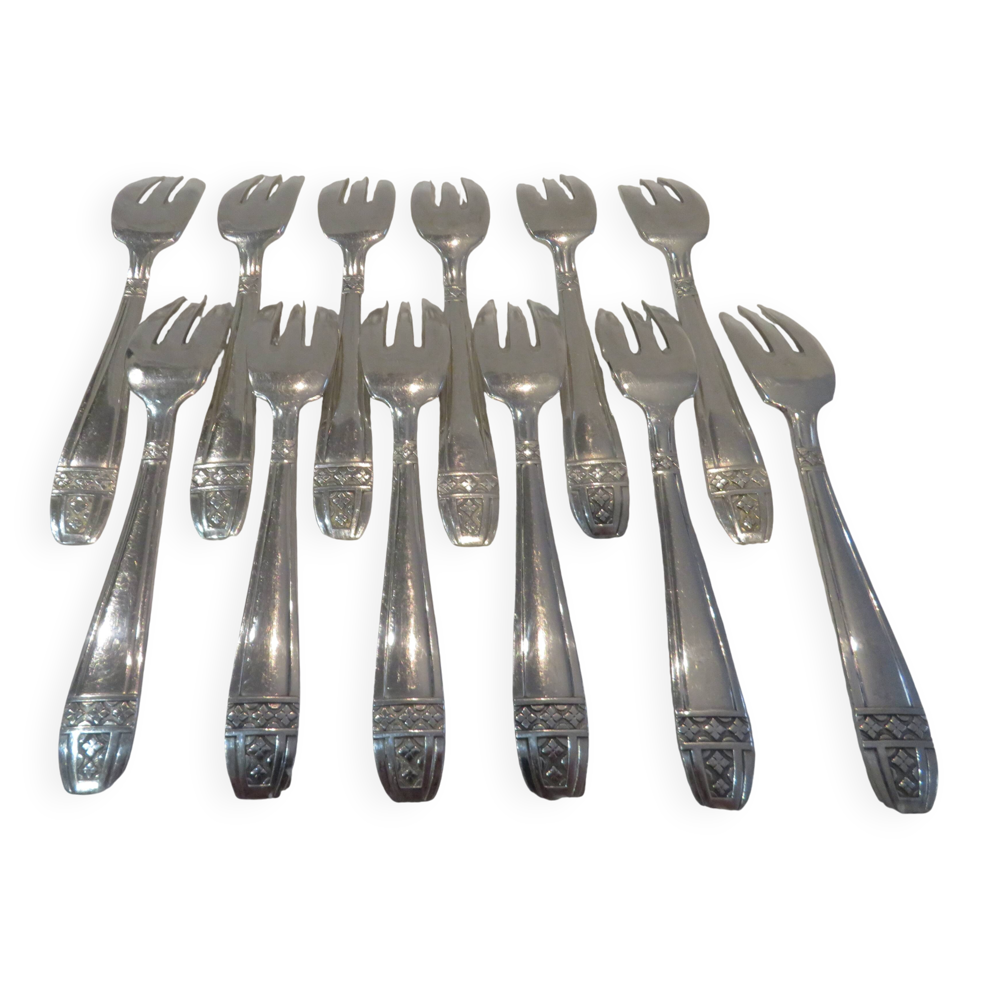 12 silver plated cake forks, goldsmith AH Grand Prix Monaco 14cm