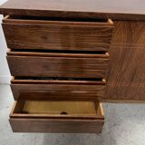 Scandinavian enfilade in veneered wood with iron legs, 20th century.