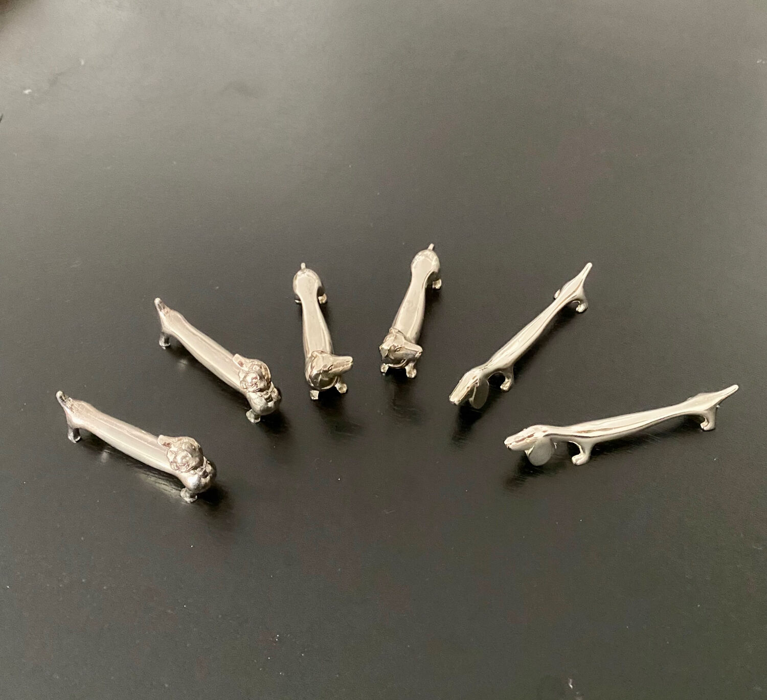 6 various animal knife holders in silver metal