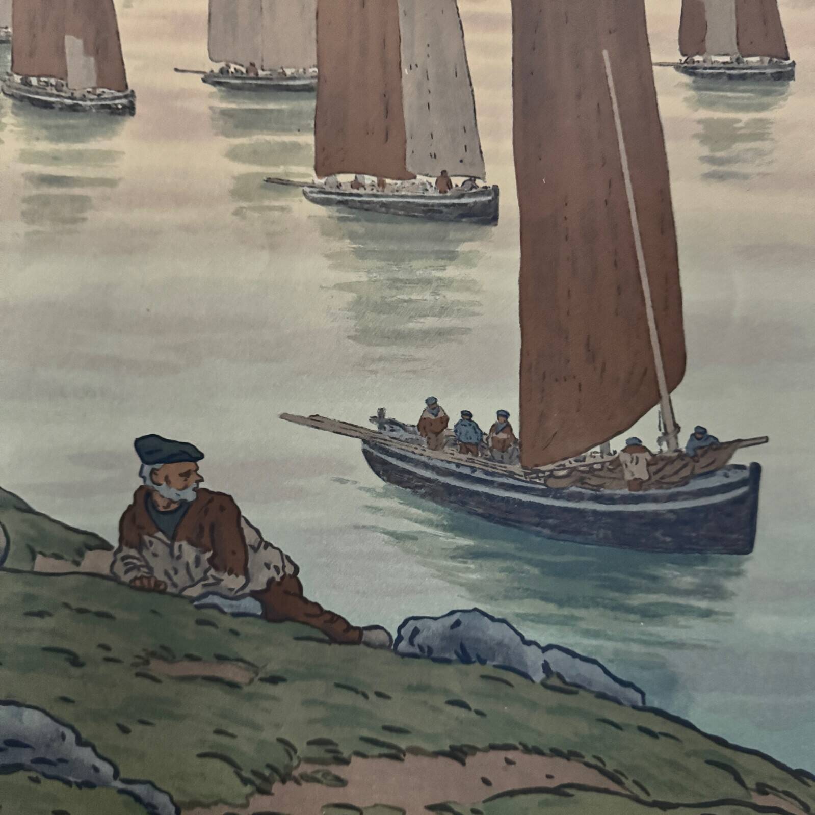 Lithograph by Henri Rivière In the Wind of Noroît - The Old People