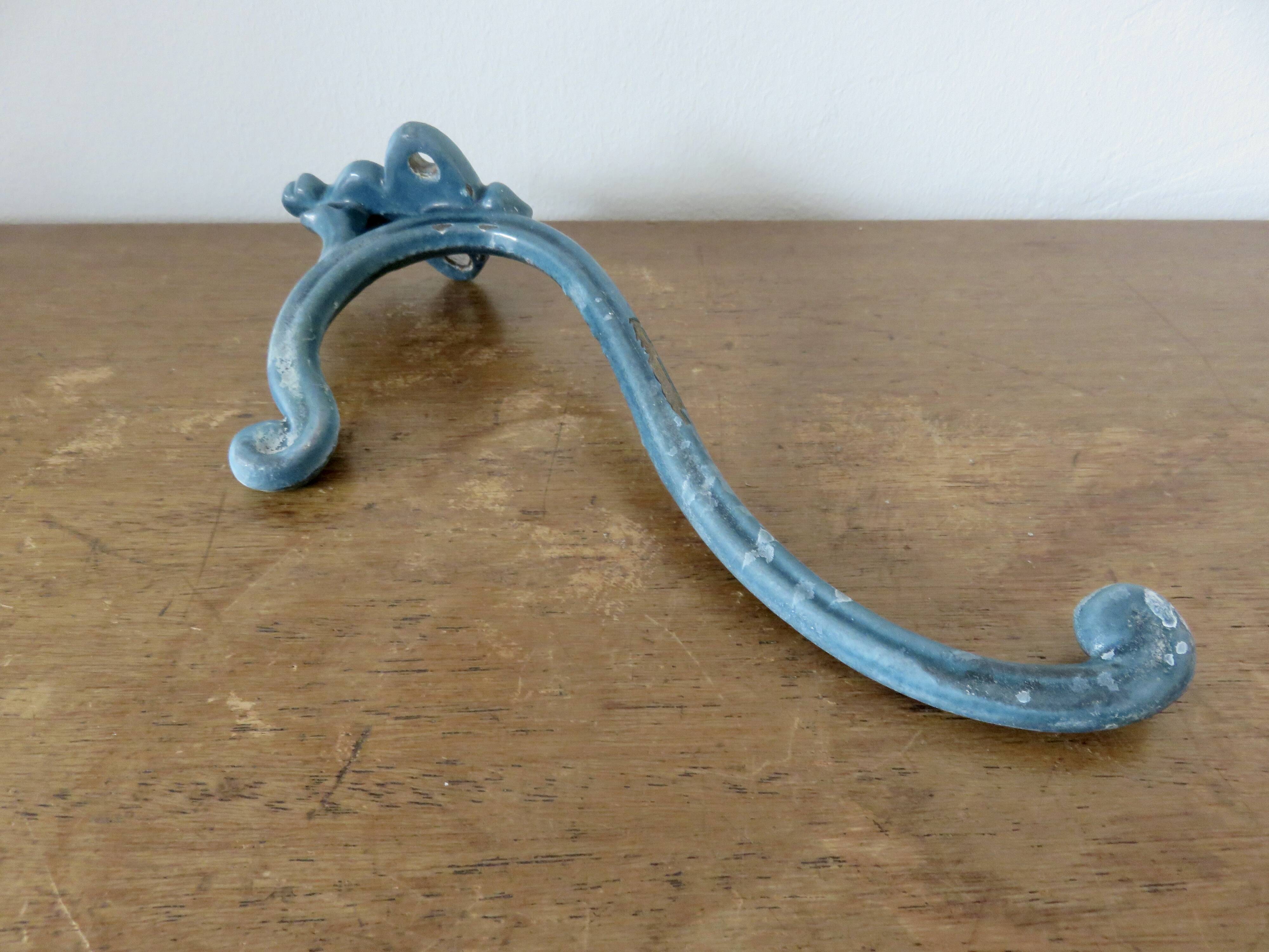 Old blue enamelled cast iron coat hook