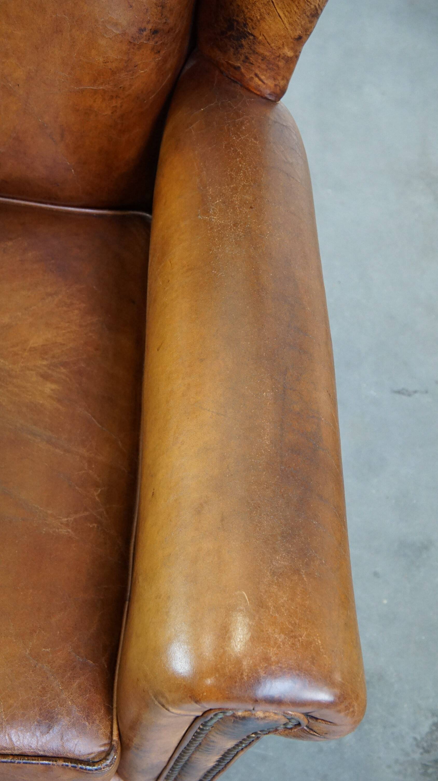 Sheepskin leather wing chair