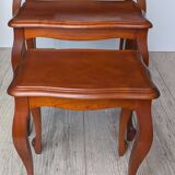 Set of 3 nesting tables - Louis XV style - cherry wood - parquet pattern marquetry decor (parquetry)
