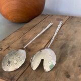 Silver metal service cutlery, bamboo model