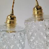 Duo of molded glass pendant lights