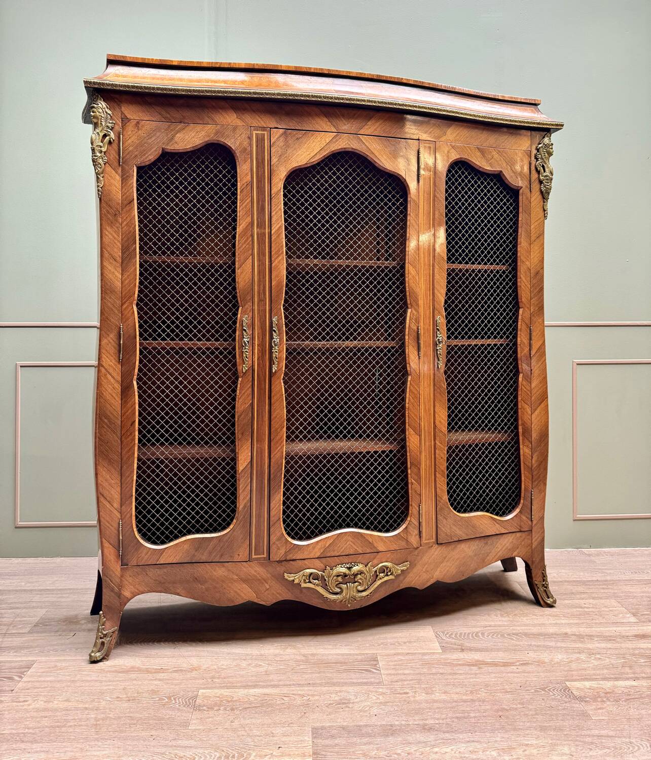 Bookcase Three Doors In Louis XV Style Marquetry XIX Eme Century