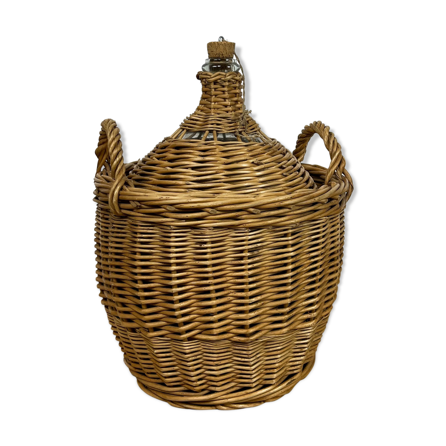 Old demijohn in her wicker basket