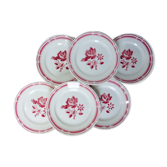 6 vintage flat plates with red flowers 210157