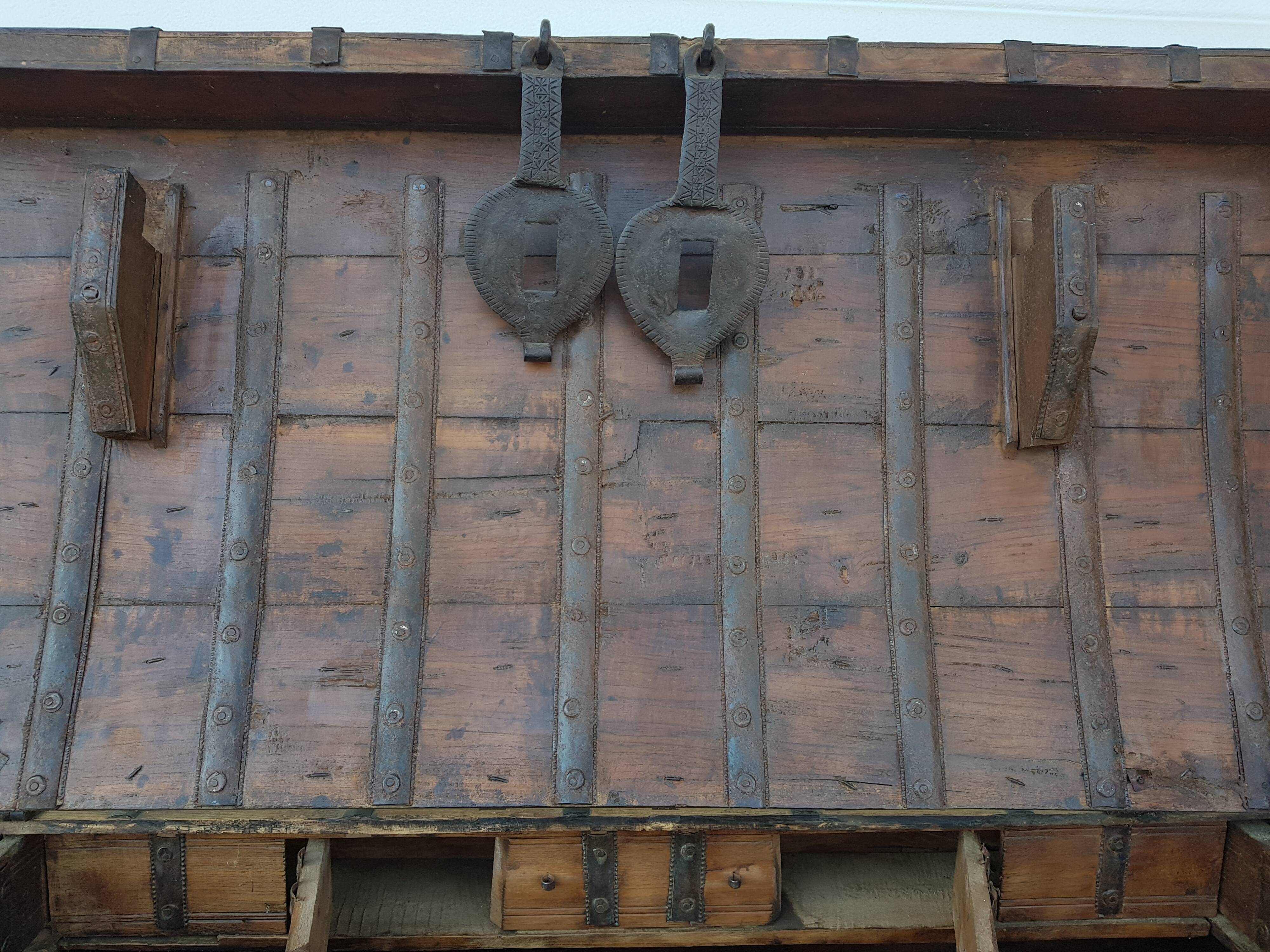 Old Vintage Indian Box on Wooden Wheels Early 20th S