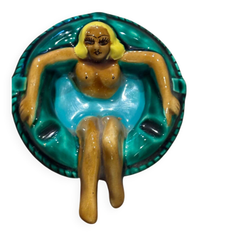 Ancient erotic ashtray, nude bather, in Vallauris ceramic