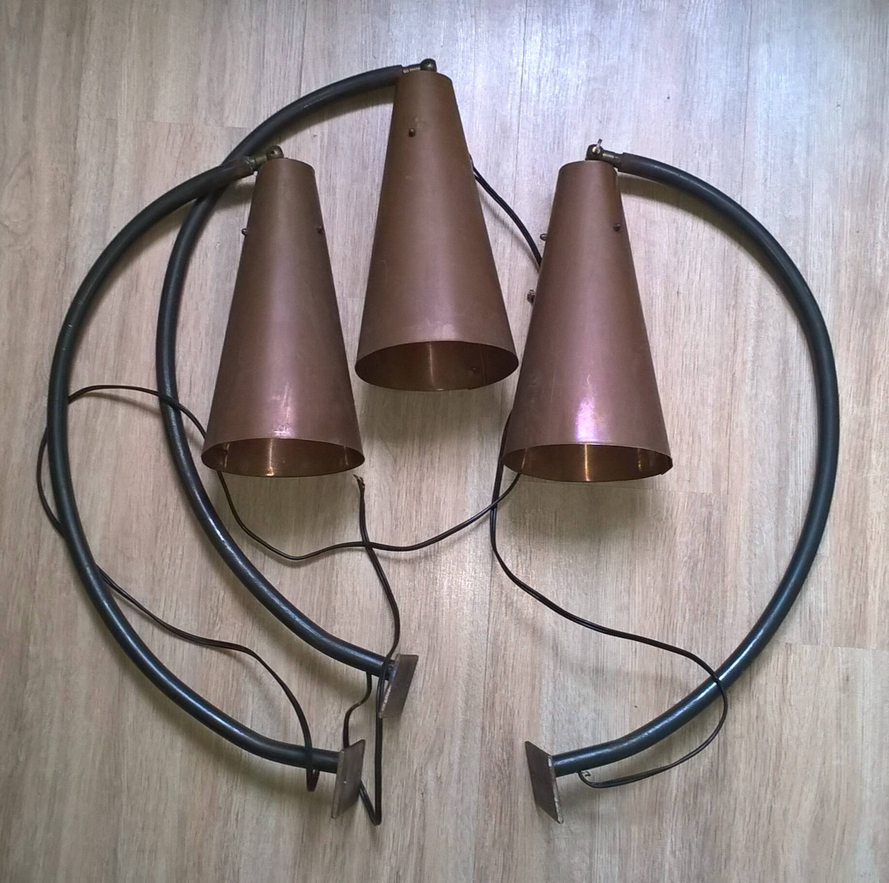 Vintage industrial Scandinavian style wall lights in copper and metal