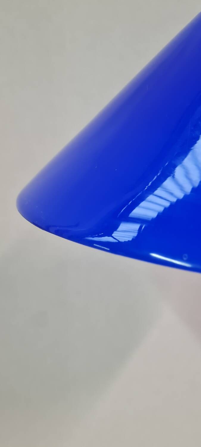 Conical pendant light in blue opaline glass