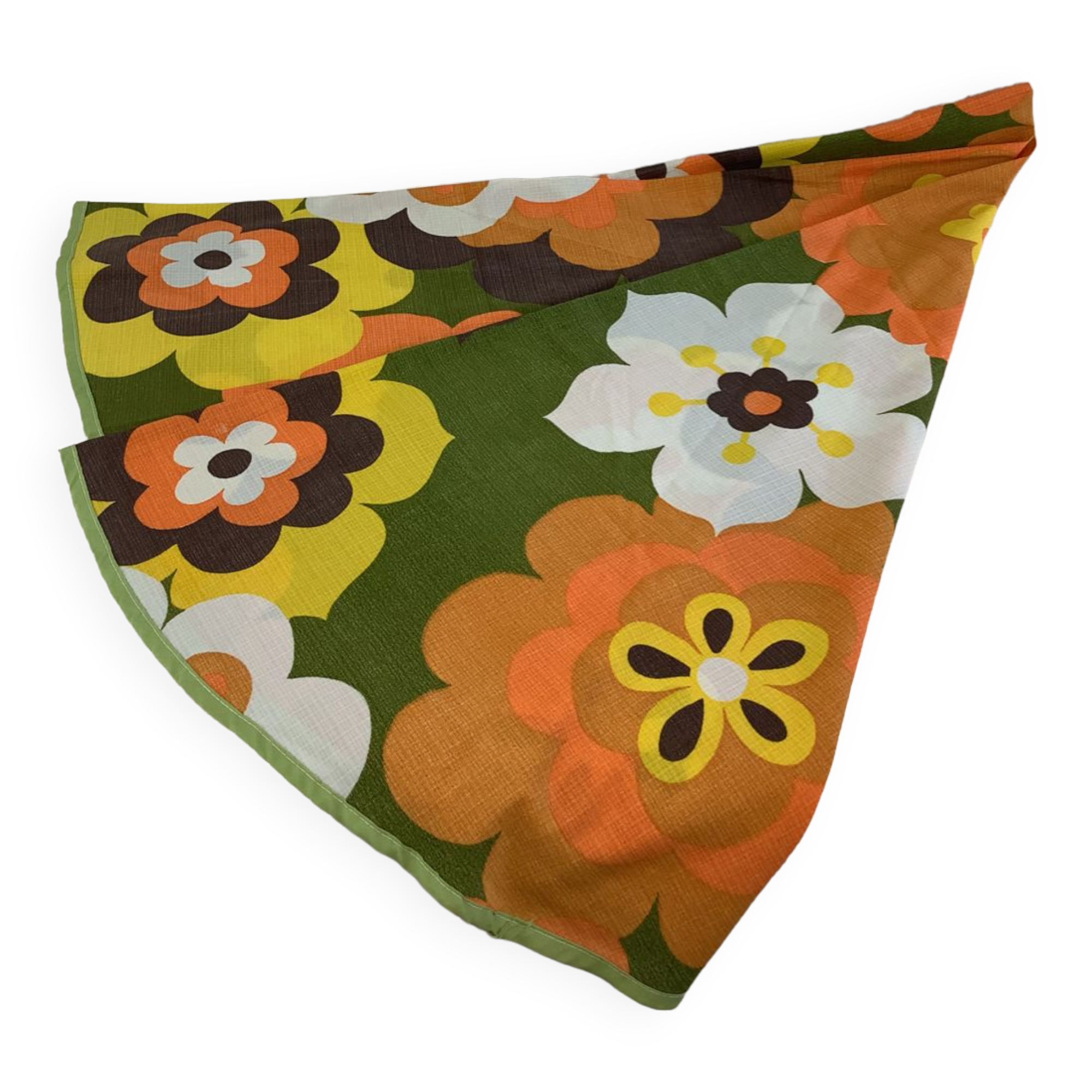 Grande Nappe Vintage Tampella Finlande - Tissu Coton Floral Années 60/70 - Vert