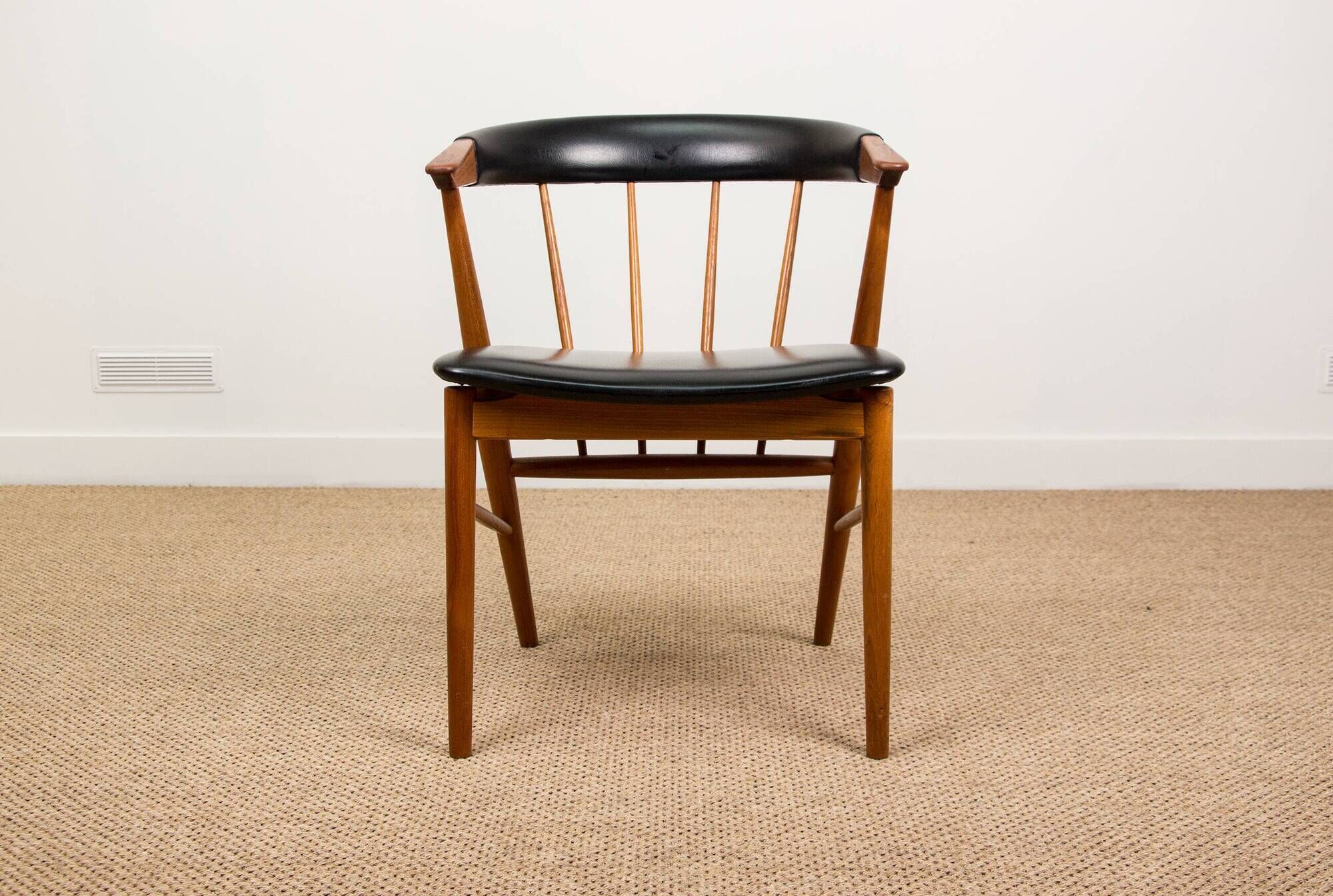 Danish armchairs in teak and skai by Helge Sibast for Sibast 1955.