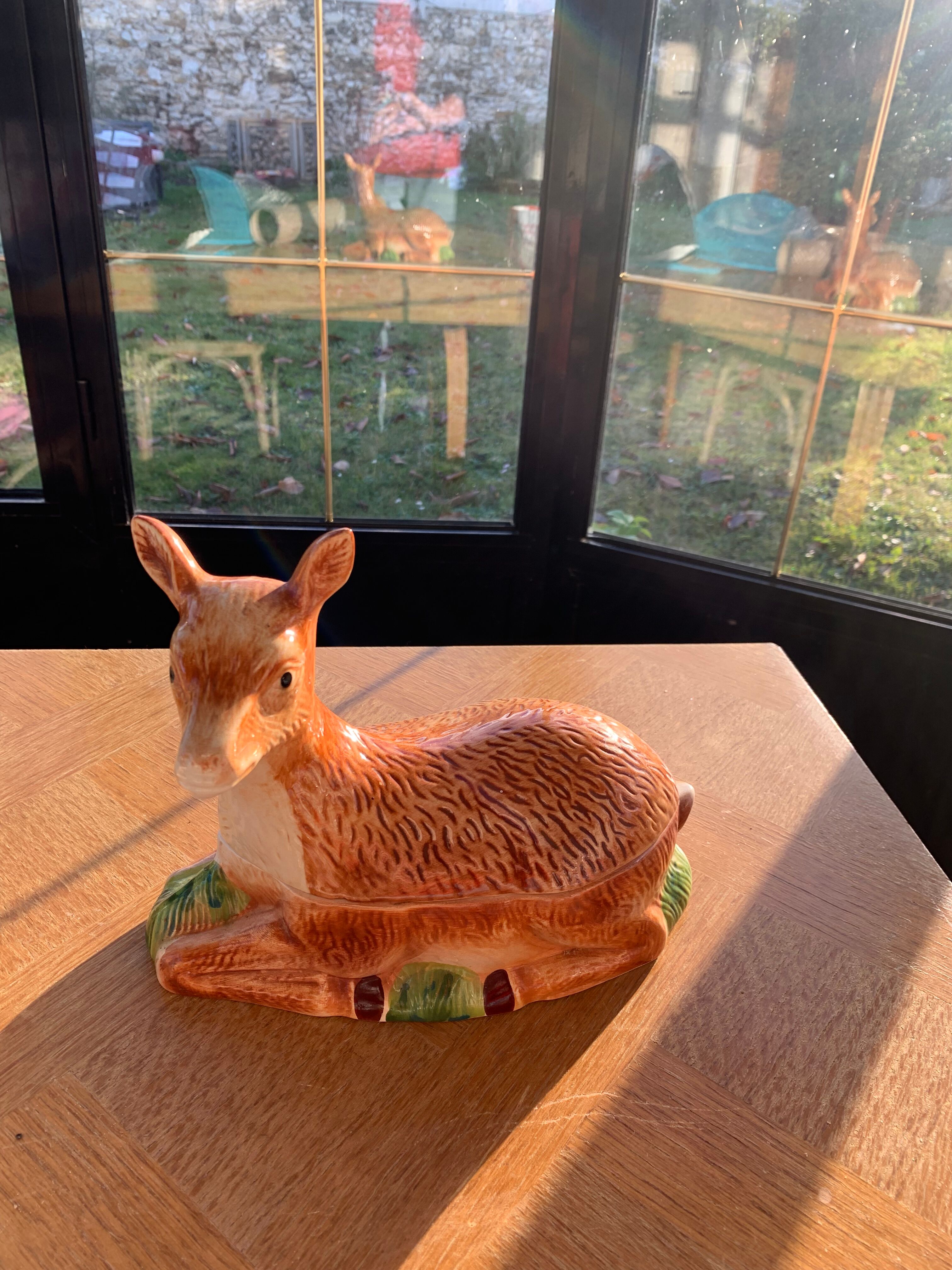 Terrine ceramic doe glazed vintage slurry Michel caugant