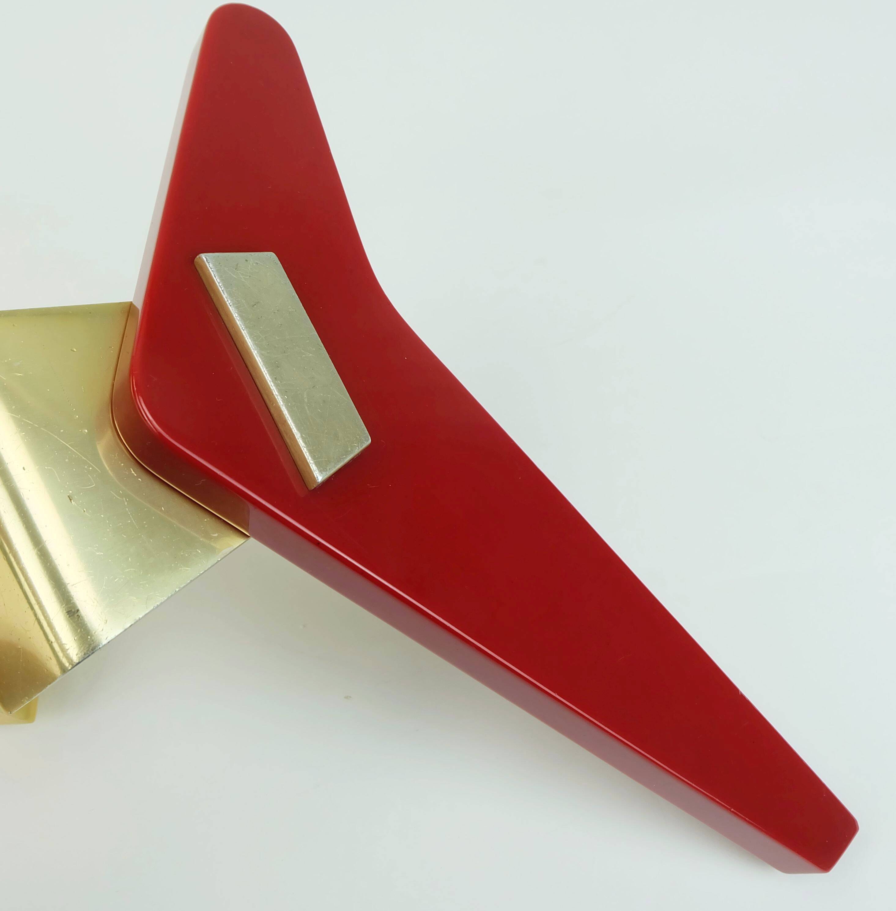 1950s streamline DOOR HANDLES push handles red bakelite and aluminum