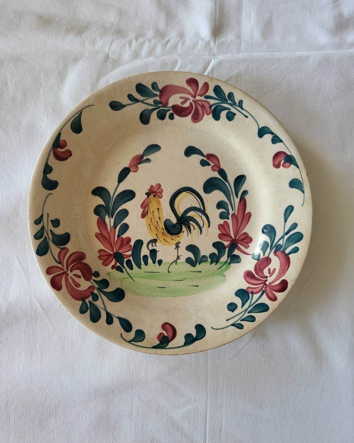Old Creil and Montereau Earthenware Plate "Labrador" Rooster Decor
