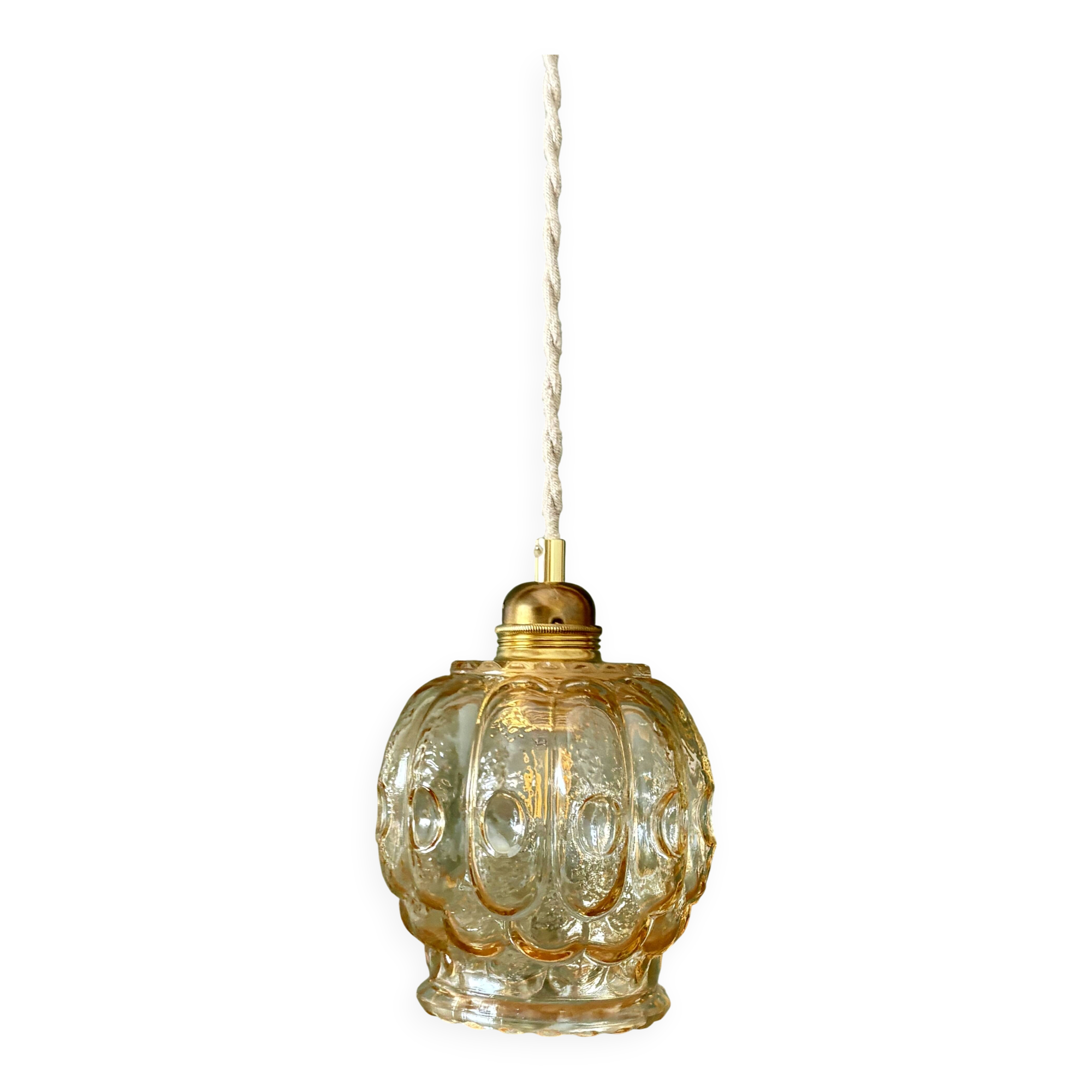 Vintage amber glass tulip pendant light