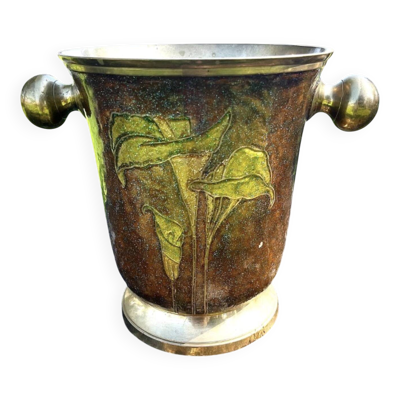 Seau à glace en cloisonné émaillé en laiton, floral français pour champagne