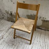 Beech and straw folding chair from the 80s