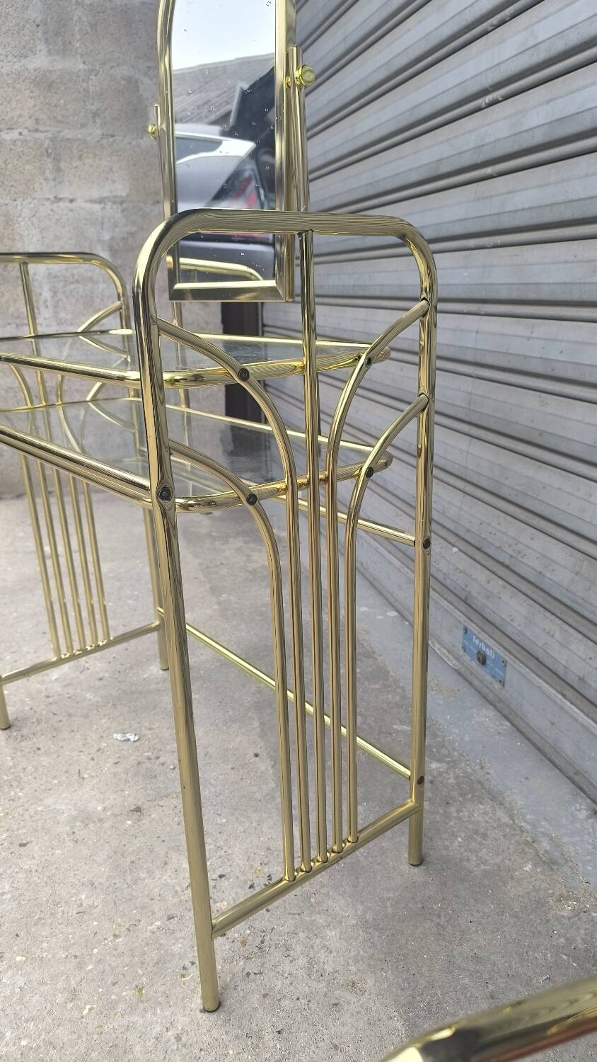 Gold metal dressing table and seat, Italy 1980