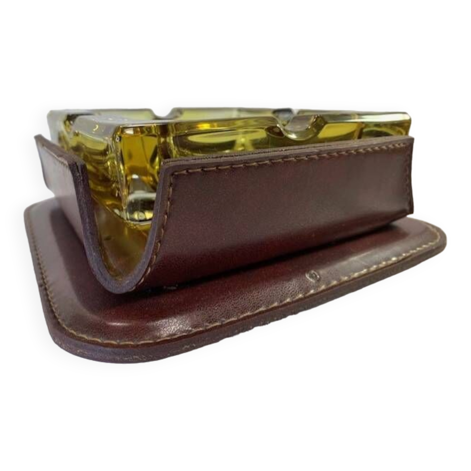 Adnet vintage leather crystal ashtray