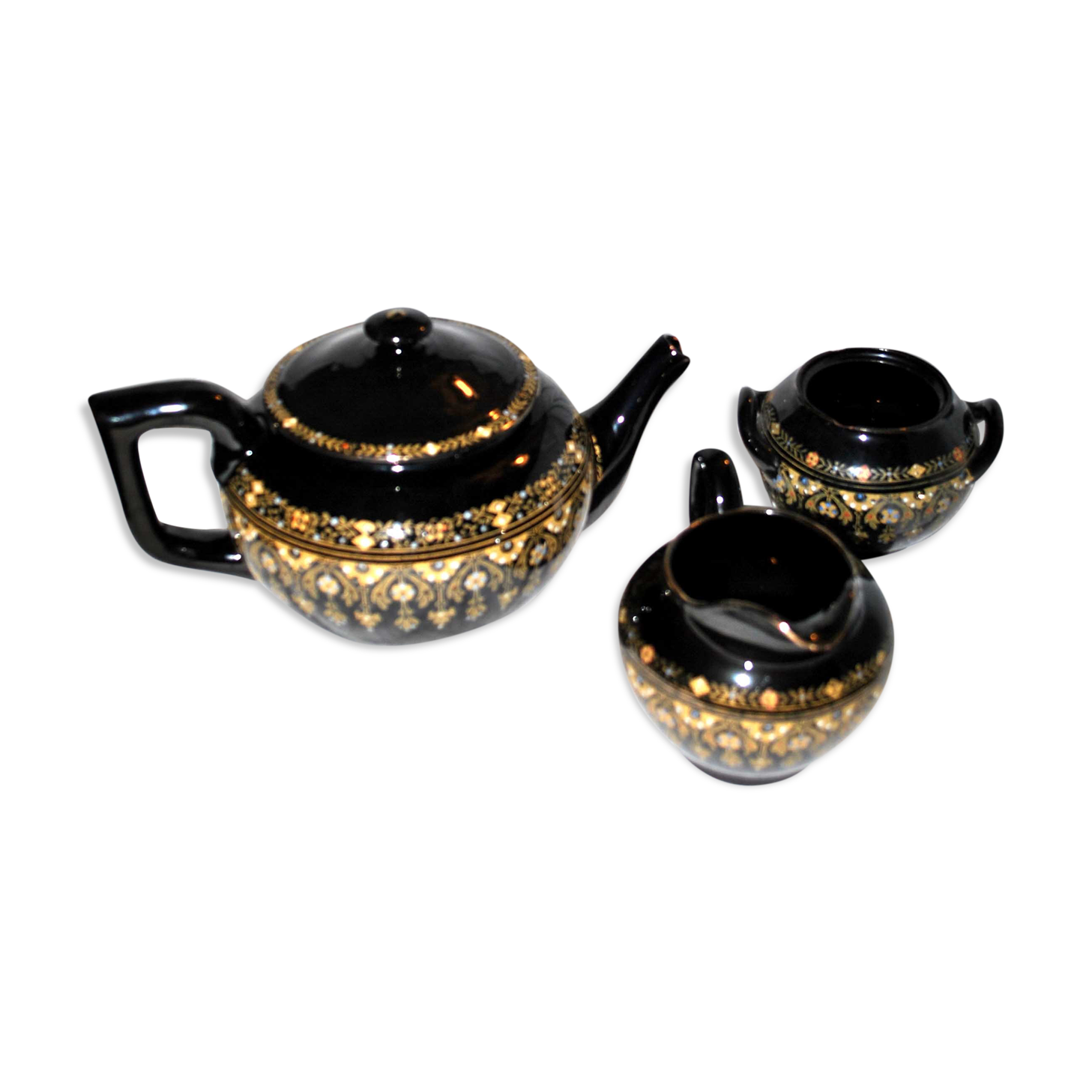 Sarreguemines Rockingham black earthenware teapot 1900