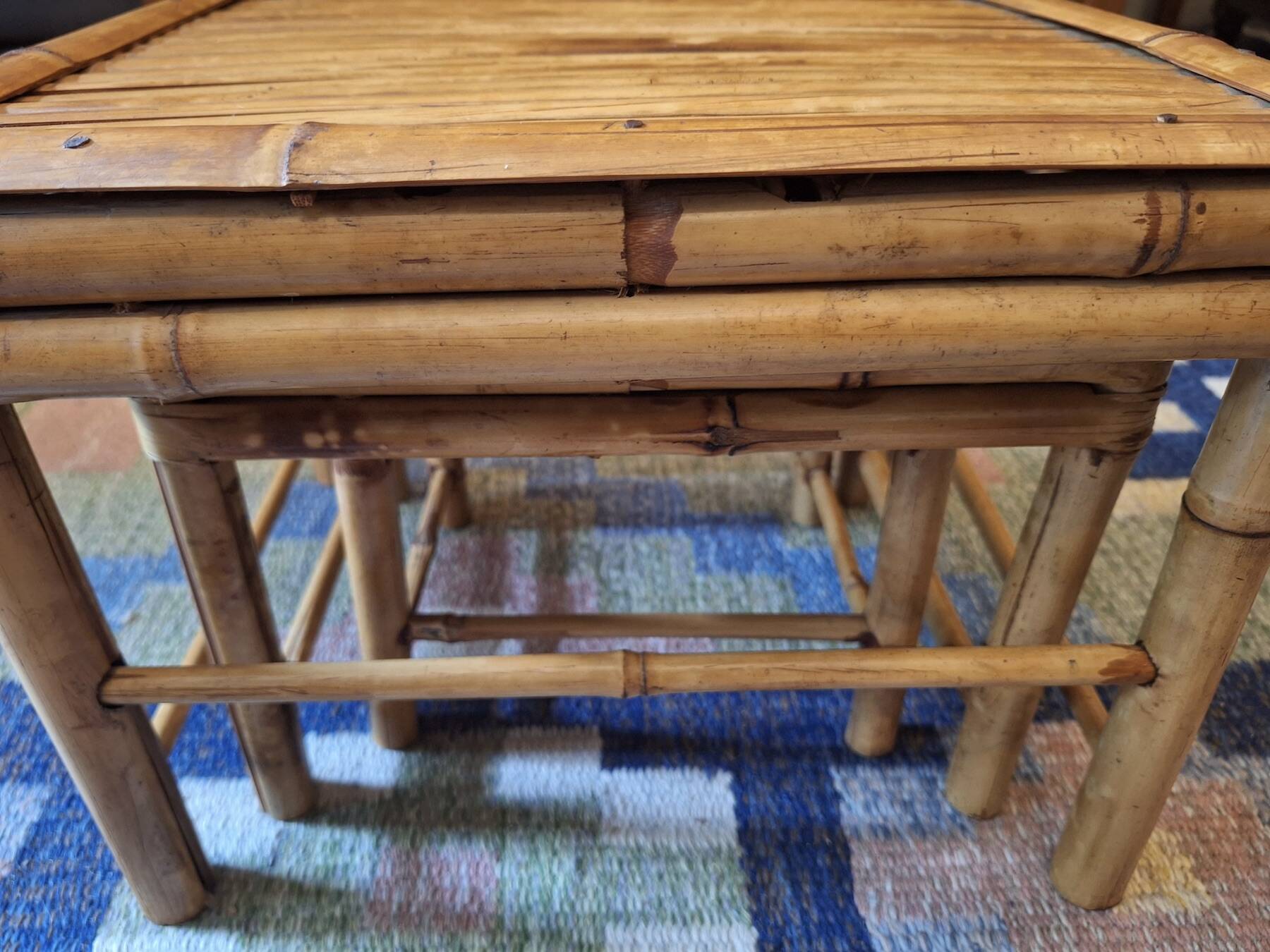 Mid century nest of 3 patinated bamboo tables, 1960s