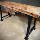 Old wood and cast iron workbench