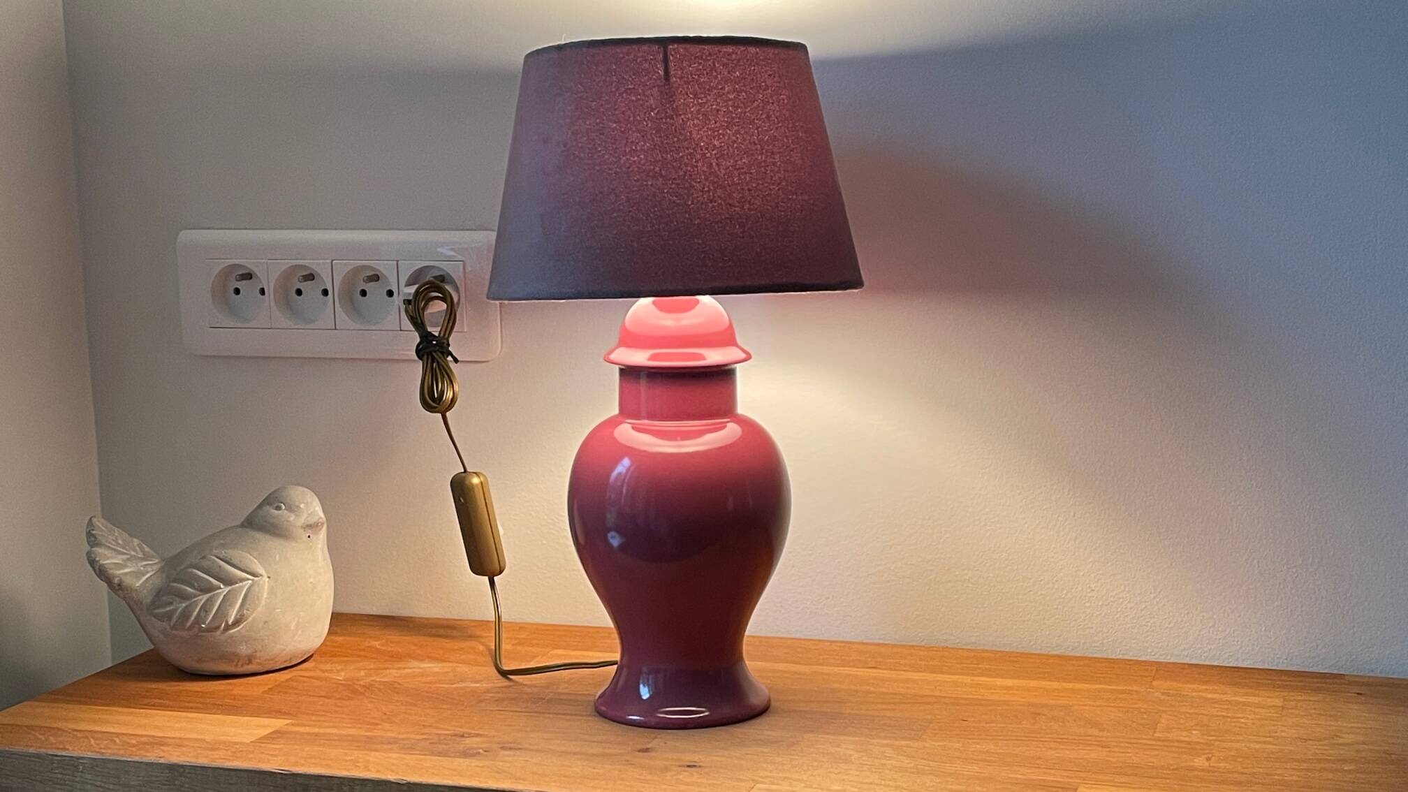 Ceramic and velvet lamp from the 90s