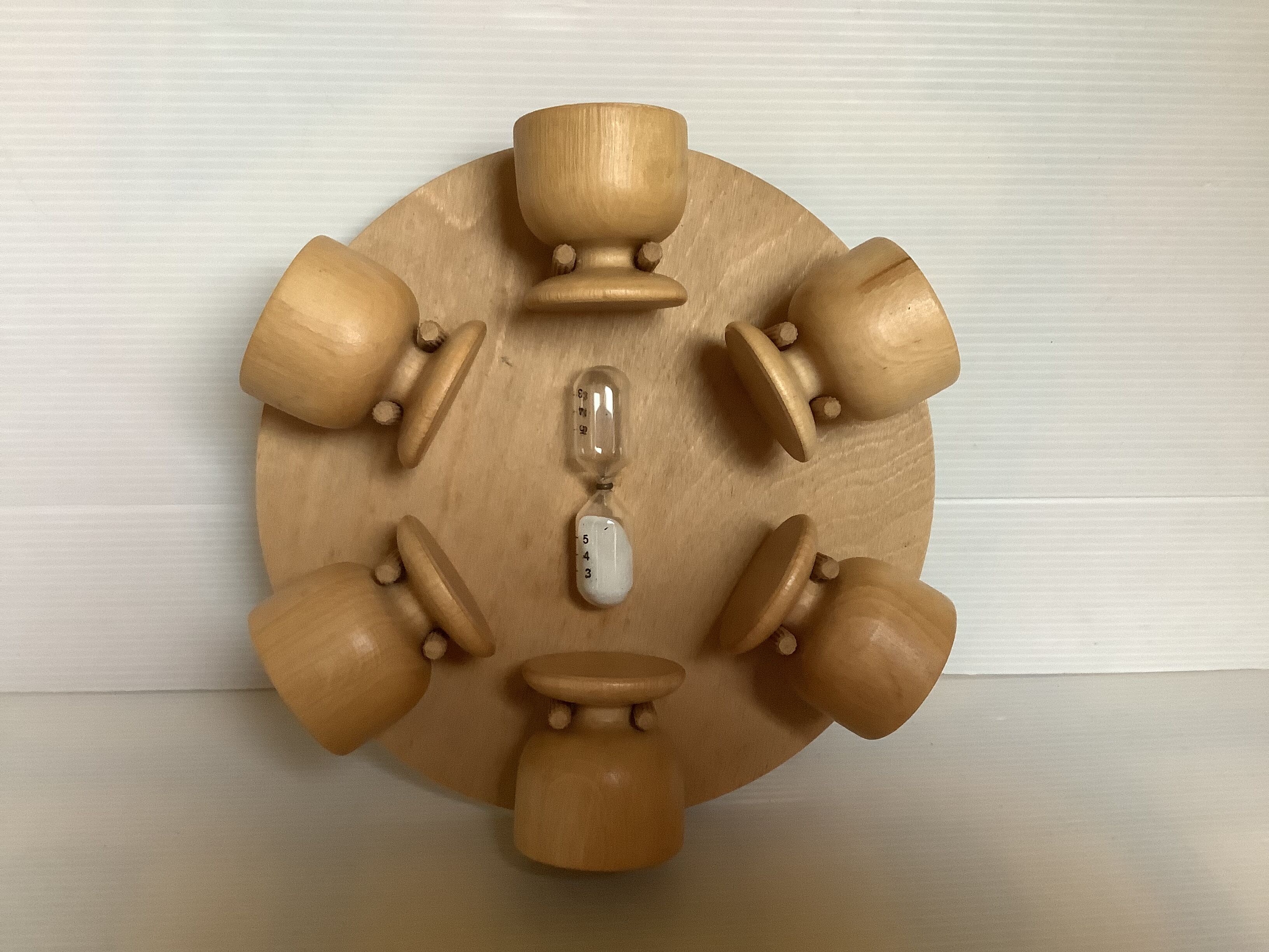 6 wooden egg cups hourglass wall mount Scandinavian wood