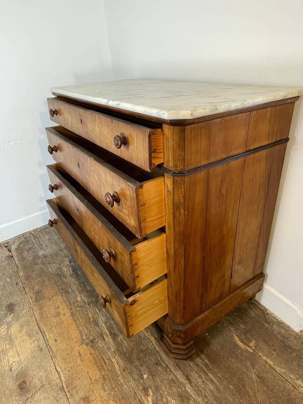 Commode ancienne en noyer, dessus de marbre, XIXe siècle